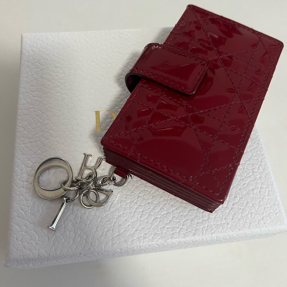 Dior lady dior 5 gusset wallet in cherry red